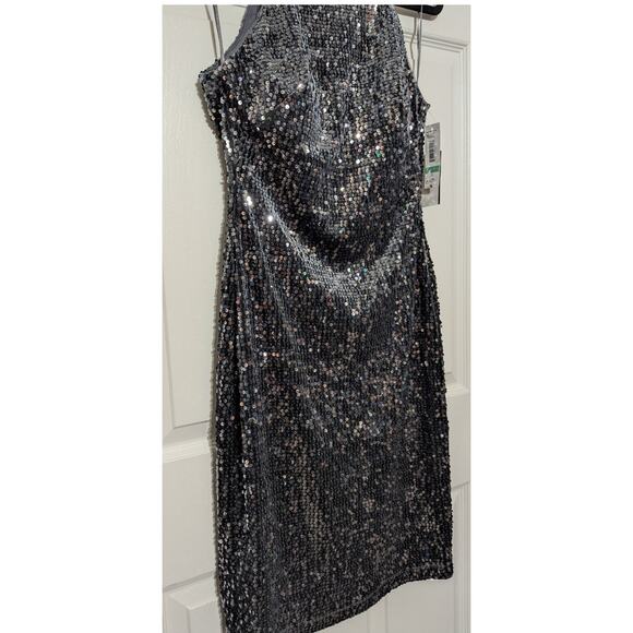 Nightway Womens Gray Sequined Velvet Halter Sleeveless Cocktail Party Dress SZ 8 - Picture 11 of 11